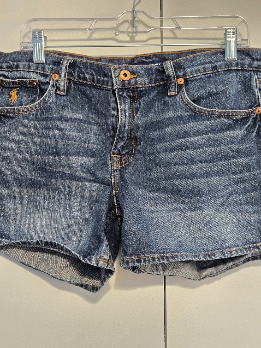 Ralph Lauren Sport Denim Shorts Womens 8 Blue Jean Shorts Pony Logo Y2K - Picture 2 of 5
